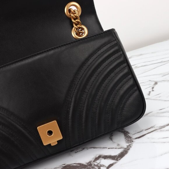GUCCI Black Leather GG Marmont Shoulder Bag - Picture 7 of 9